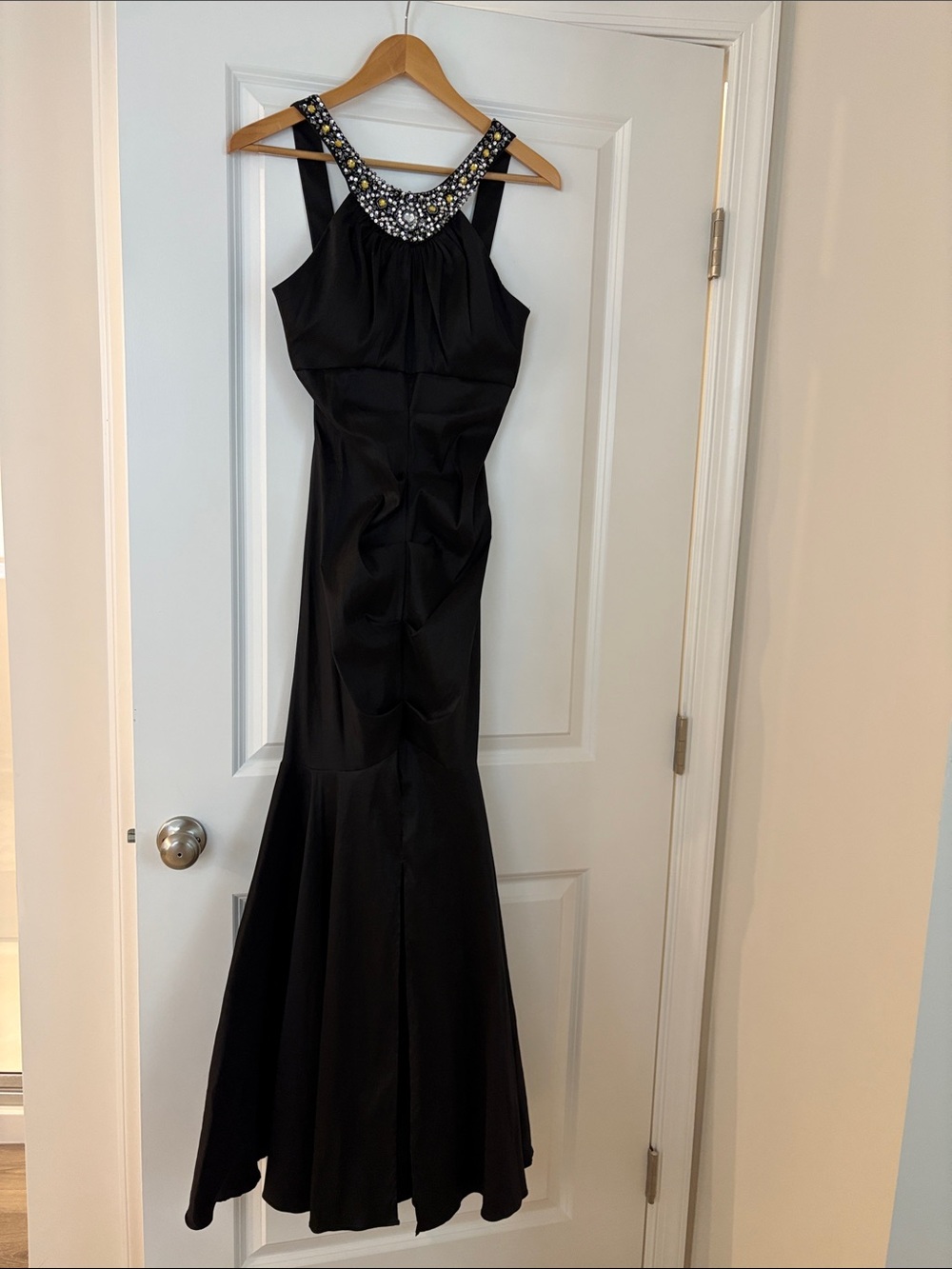 R&M Richards Black Beaded Halter Prom Gown
